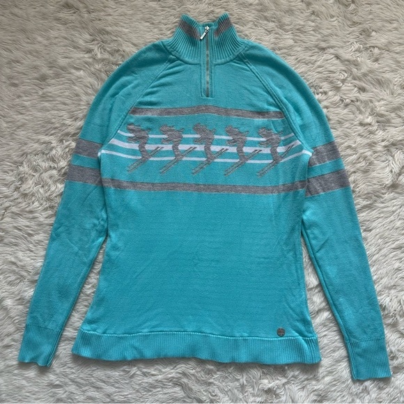 Nils Women's Big Sky Sweater 1/4 Zip Pullover Long Sleeve Blue Silver M - Picture 2 of 12